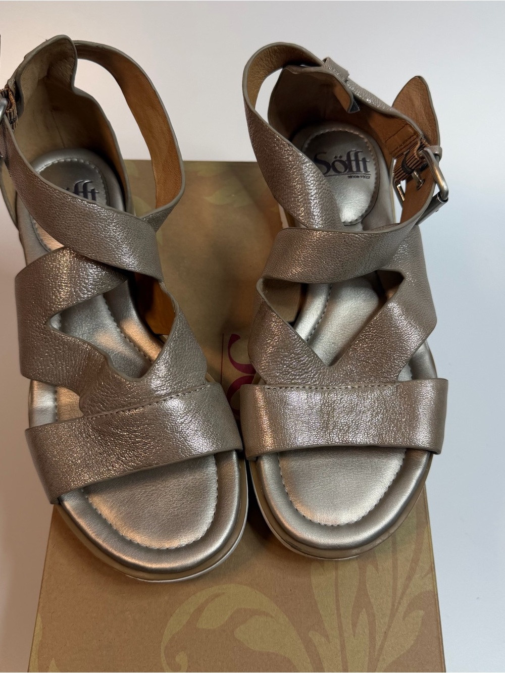 Söfft Metallic Taupe Strappy Sandals
